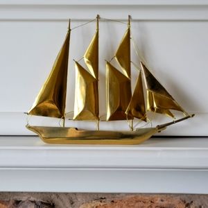 Vintage 60's Brass Sailing Ship Decor
